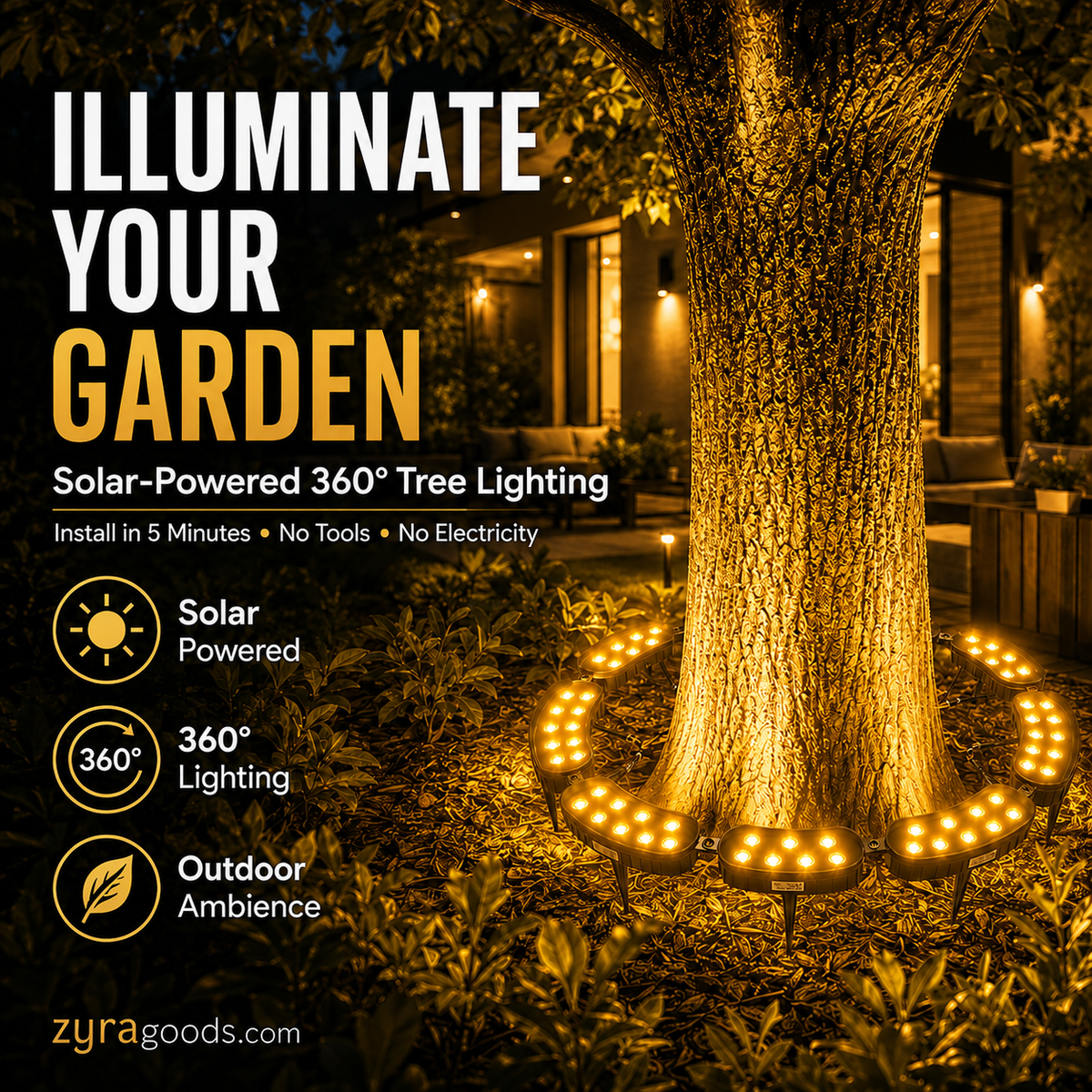 ๐ณ๐ก Ring-Shaped Solar Tree Lights โ Weatherproof Outdoor Spotlights Ideal for Trees, Pillars, and Gardens