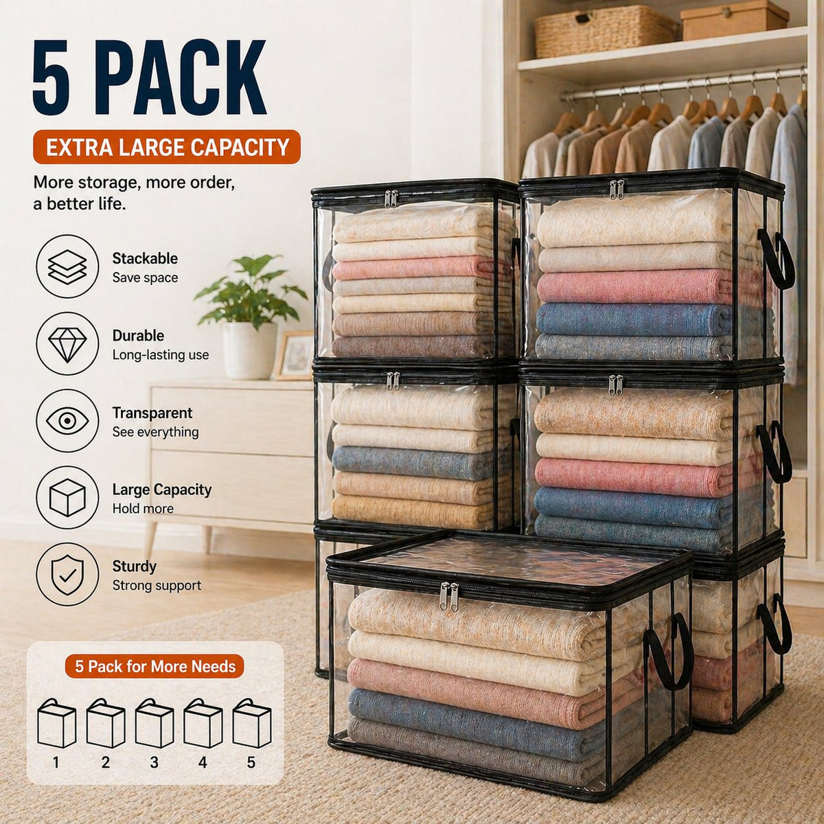 🎁Large Heavy-Duty Thick Plastic Clear Storage Bag for Clothes, Moving & Storage