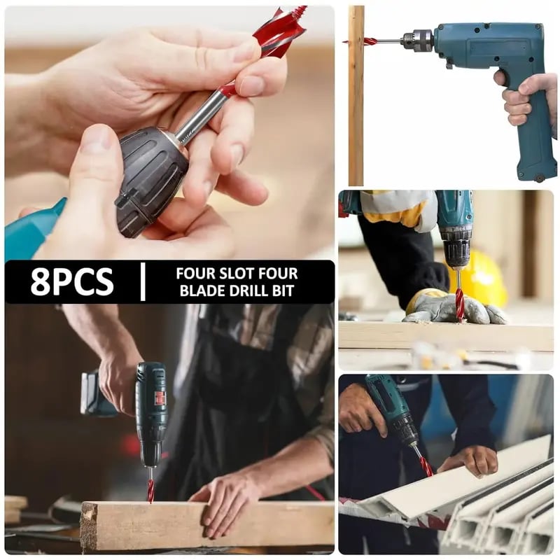 ⚒️8PCS High Carbon Steel Wood Drill Bits Set,4-Flute Hex Shank Wood Boring Bits 10-25mm for Timber Plastic Drilling