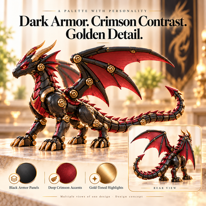 🔥LAST DAY 50% OFF -🐉 Mechanical Dragon Egg – Black & Crimson Dragon with Folding Wings & Armored Details