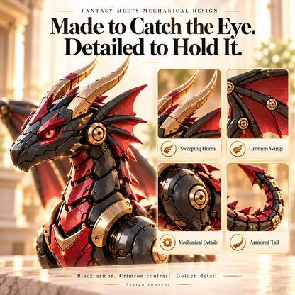 🔥LAST DAY 50% OFF -🐉 Mechanical Dragon Egg – Black & Crimson Dragon with Folding Wings & Armored Details