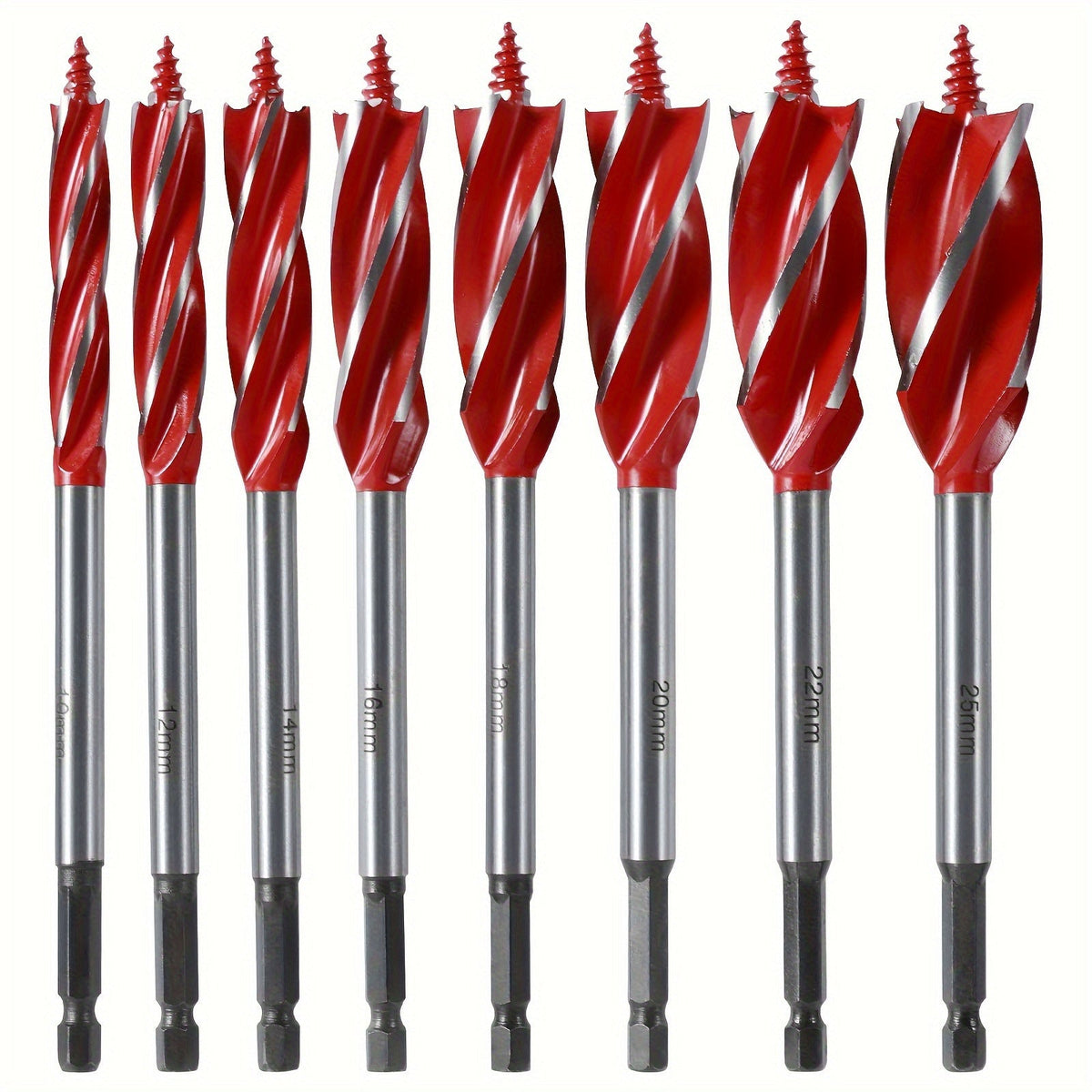 ⚒️8PCS High Carbon Steel Wood Drill Bits Set,4-Flute Hex Shank Wood Boring Bits 10-25mm for Timber Plastic Drilling