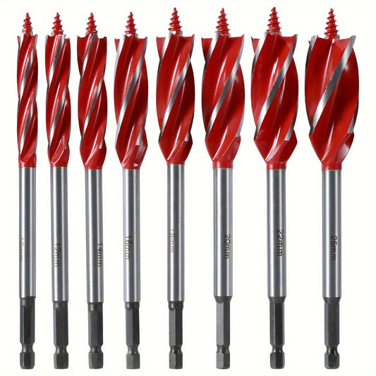 ⚒️8PCS High Carbon Steel Wood Drill Bits Set,4-Flute Hex Shank Wood Boring Bits 10-25mm for Timber Plastic Drilling
