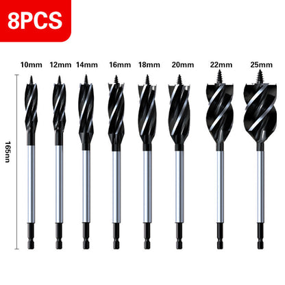 ⚒️8PCS High Carbon Steel Wood Drill Bits Set,4-Flute Hex Shank Wood Boring Bits 10-25mm for Timber Plastic Drilling