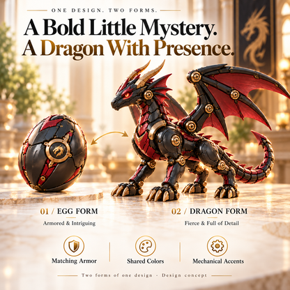 🔥LAST DAY 50% OFF -🐉 Mechanical Dragon Egg – Black & Crimson Dragon with Folding Wings & Armored Details