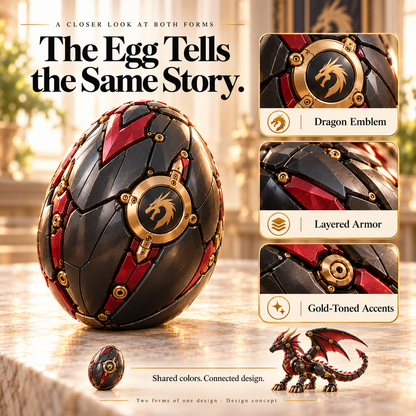 🔥LAST DAY 50% OFF -🐉 Mechanical Dragon Egg – Black & Crimson Dragon with Folding Wings & Armored Details