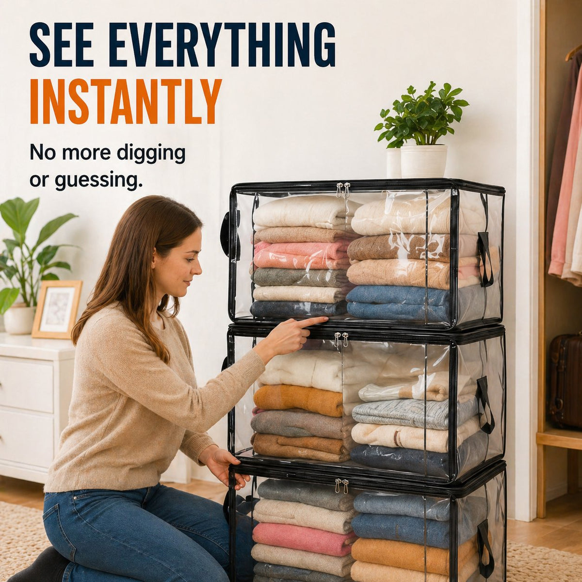 🎁Large Heavy-Duty Thick Plastic Clear Storage Bag for Clothes, Moving & Storage